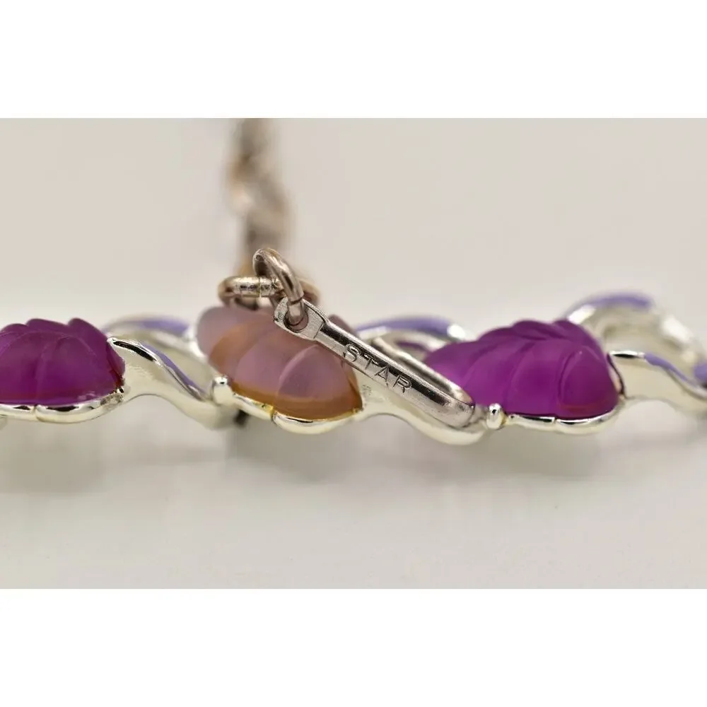 Star Vintage Choker Collar Necklace Purple Lucite Leaf Chunky Signed 1940s BinBJ